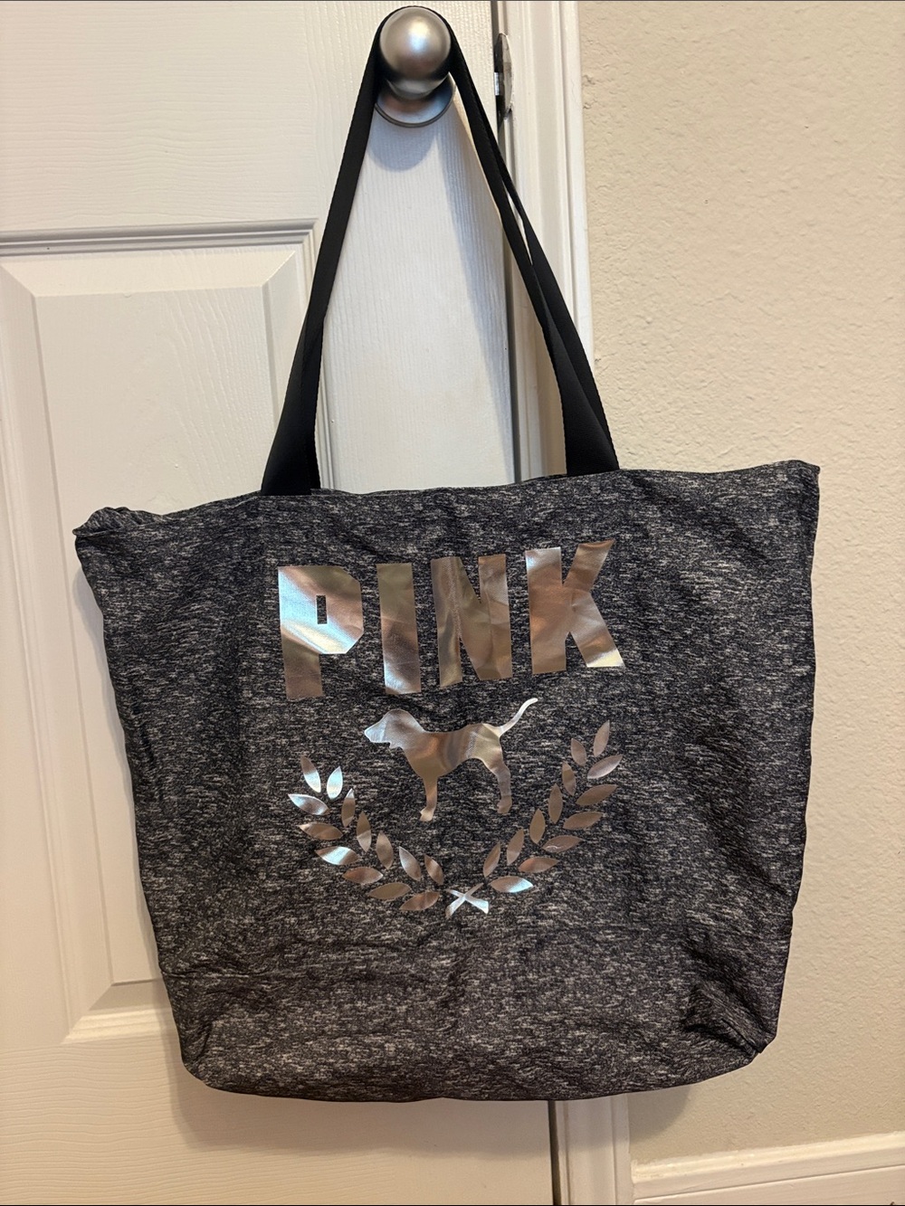 PINK Victoria's Secret Gray Heather Tote with Metallic Logo